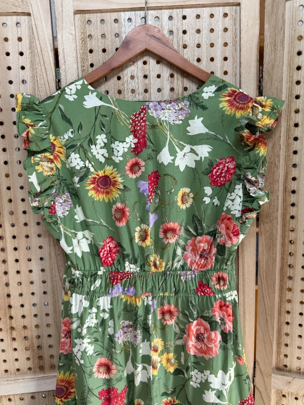 Anne Klein Green Floral Tiered Midi Dress Cottagecore Garden Party Large - Picture 7 of 13